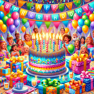 Cheerful Birthday Celebration Scene with Vibrant Colors