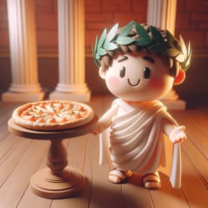 Small Roman Character Invites to Try Delicious Pizza