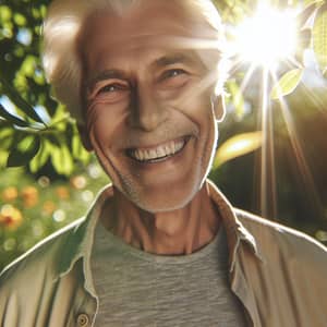 Elderly Caucasian Man Radiating Joy and Energy in Sunshine