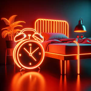 Orange Neon Alarm Clock and Bed
