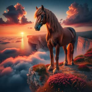 Magnificent Horse at Sunset on Cliff | Nature's Splendor