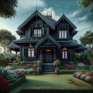 Charming Black Traditional House with Classic Architectural Details
