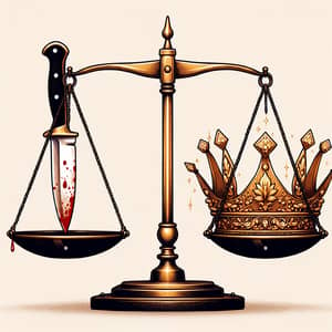 Balance Scale with Bloodied Knife and Regal Crown
