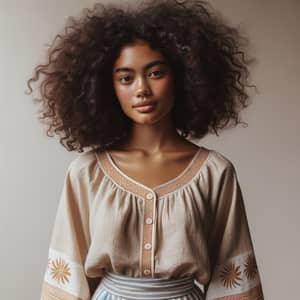 South Asian Girl with Afro Hair in Meri Blouse and LapLap