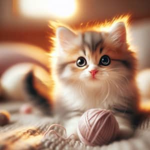 Cute Kitten with Fluffy Fur and Sparkling Eyes - Cozy Atmosphere