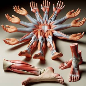 Surreal Image of Seven Hands and Two Legs