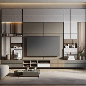 Modern TV Unit: Sleek Design with Earth Tones & Clean Lines