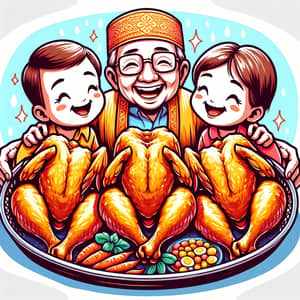 Delicious Ayam Gepuk: Joyful Family Serving Illustration