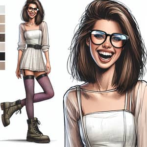 Chic Geek Fashion: Young Woman in Glasses & Boots