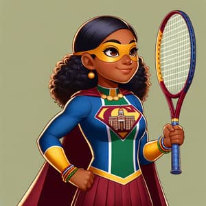 Education and Sport: Young South Asian Girl with Tennis Racket