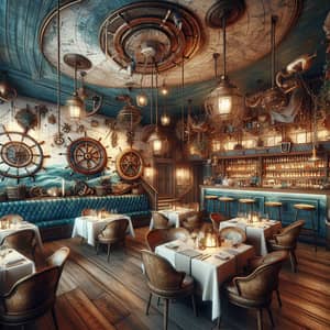 Nautical Themed Restaurant with Azure Hues and Antique Decor