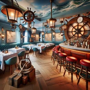 Nautical-Themed Restaurant | Azure Hues, Antique Decor, Red Oak Bar