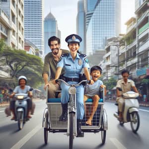 Female Police Officer on Tricycle with Passengers | Unique Street Ride