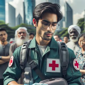 Urban First-Aid Response by South Asian Male Paramedic