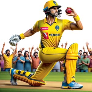 Indian Cricketer in Yellow Gear Bowling Action | Chennai Team Player