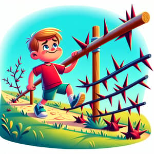 Brave Kid Walking on Thorns | Cartoon Illustration