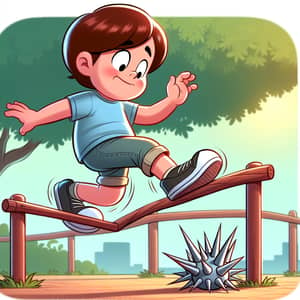 Young Child Crossing a Thorn: Cartoon Image