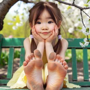 Girl Showing Soles of Feet with Dirty White Socks