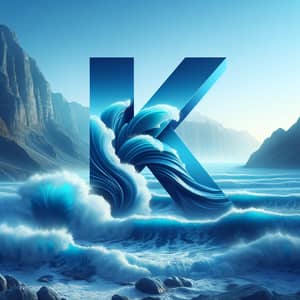 Elegant Blue 'K' Logo with Majestic Sea Landscape