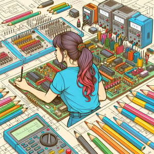 Colorful Drawing of Woman in Electrical Engineering Profession