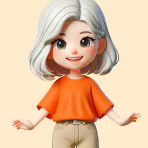 Cute Caucasian Girl in Orange T-Shirt | 3D Animation Style
