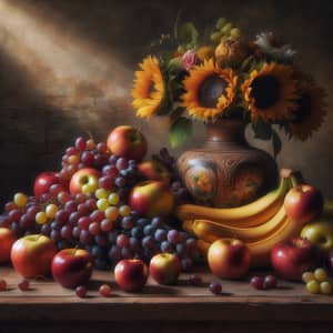 Still Life Scene with Fruits on Wooden Table | Artistic Display