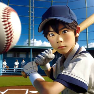 Asian Middle School Boy Playing Baseball | Youthful Enthusiasm