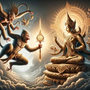 Mythical Monkey Warrior Versus Revered Religious Figure