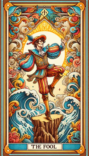 Whimsical 'The Fool' Tarot Card Art with Vibrant Colors