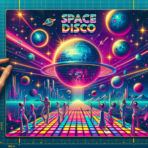 Cosmic Disco Party: Space Disco Album Cover Inspired by Heavy Metal Aesthetic