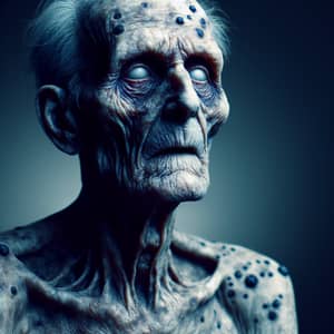Eerie Realism: Frail Elderly Man with Blind Eyes and Sagging Skin