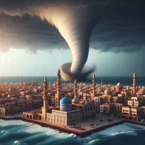 Powerful Tornado Over Vibrant Middle Eastern City
