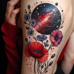 Cosmic Poppy and Larkspur Flower Tattoo Design