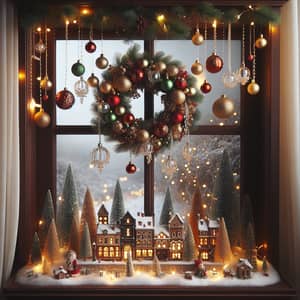 Christmas Window Decor: Snowy Cityscape & Glass Ornaments