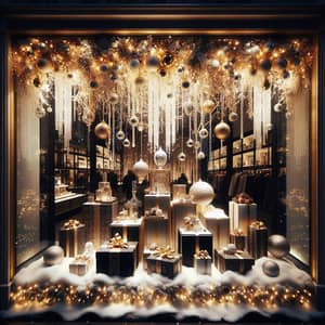 Luxurious Christmas Storefront with Elegant Gift Displays