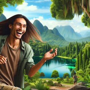 Joyful South Asian Man Enjoying Nature with Energetic Laughter
