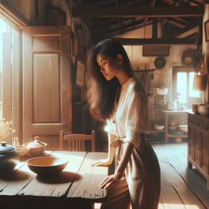 South Asian Woman in Rustic Kitchen | Vintage Film Aesthetic