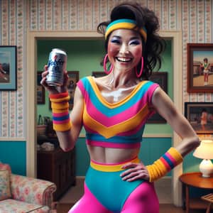 80's Woman in Workout Gear with Beer