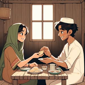 Heartwarming Friendship: South Asian Female and Middle-Eastern Male Sharing Meal