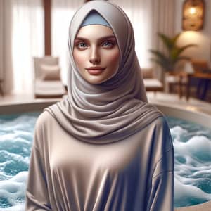 Ultra-Realistic Indonesian Woman in Hijab | Casual Dress Jacuzzi