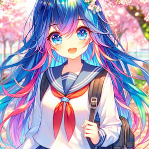 Anime-Style Girl Illustration with Vibrant Colored Long Hair