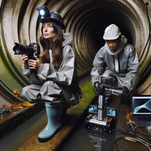 Professional Female Photographer and Male Assistant in High-Tech Exploration