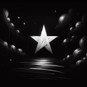 White Star on Black Background - Pencil Drawing Art
