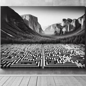 Monochrome Labyrinth-Inspired Canvas Print | Depth & Detail