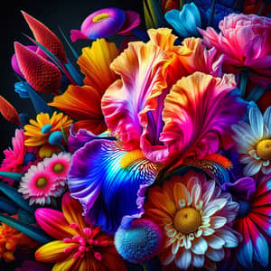 Vibrant Flower Photo | Iris, Peony, Daisy, Cosmos Elements | HDR Effects