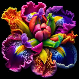 Vibrant Chimera Flower: Iris, Peony, Daisy, Cosmos Fusion