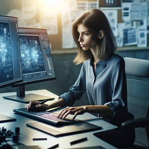 Caucasian Female Employee in Digital Design Lab - Expertise in Action