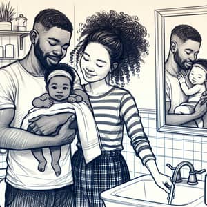 Diverse Family Bathroom Sketch Drawing