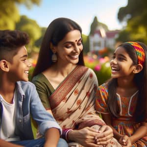 Special Moment: South Asian Mother with Kids in Park