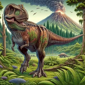 Detailed Illustration of a Large Dinosaur in Prehistoric Landscape